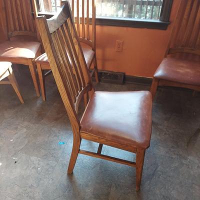 Six Wooden Dining Chairs w/ Leather Seats (K-BBL)