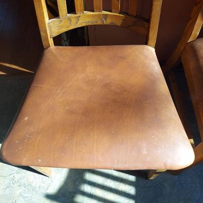 Six Wooden Dining Chairs w/ Leather Seats (K-BBL)