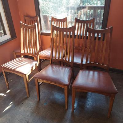 Six Wooden Dining Chairs w/ Leather Seats (K-BBL)