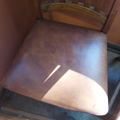 Six Wooden Dining Chairs w/ Leather Seats (K-BBL)