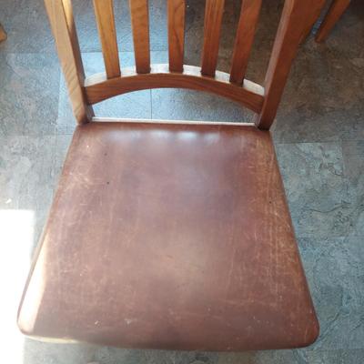 Six Wooden Dining Chairs w/ Leather Seats (K-BBL)