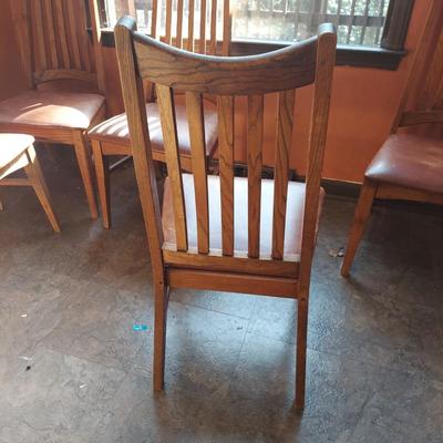 Six Wooden Dining Chairs w/ Leather Seats (K-BBL)