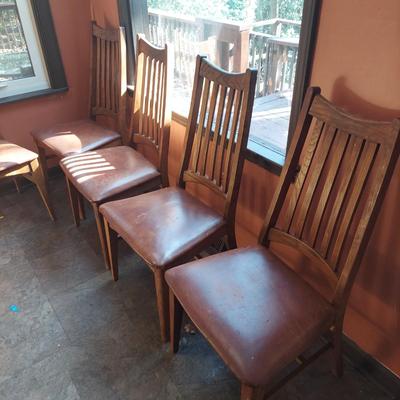 Six Wooden Dining Chairs w/ Leather Seats (K-BBL)