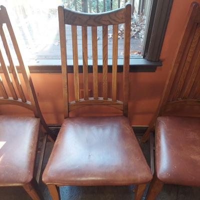 Six Wooden Dining Chairs w/ Leather Seats (K-BBL)
