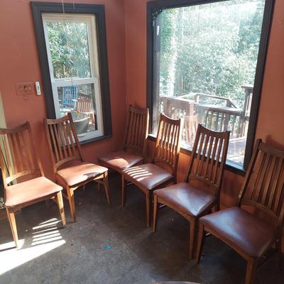Six Wooden Dining Chairs w/ Leather Seats (K-BBL)