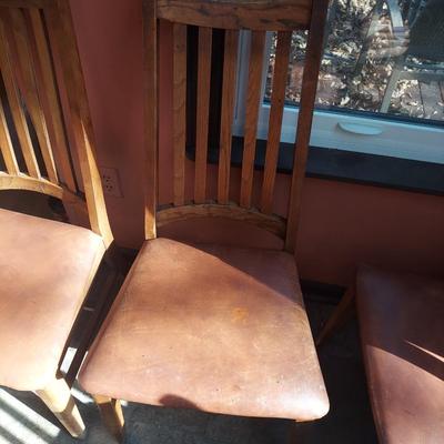 Six Wooden Dining Chairs w/ Leather Seats (K-BBL)