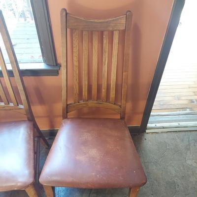 Six Wooden Dining Chairs w/ Leather Seats (K-BBL)