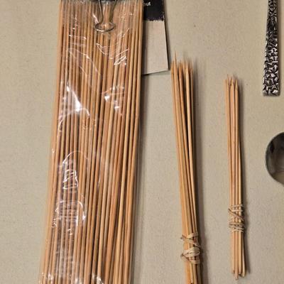 Mixed Lot of Flatware and Wood Skewers
