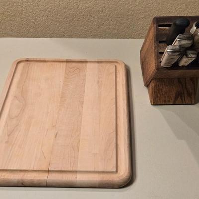 Wood Cutting Board and Knife Block with Mixed Knives