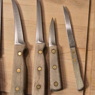 Wood Cutting Board and Knife Block with Mixed Knives