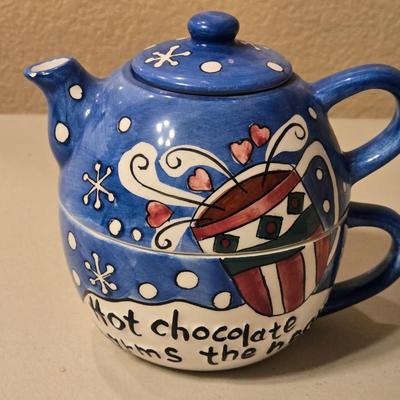 Christmas PFALTZGRAFF Bowl, Los Angeles Pottery Mug, and A Hot Cocoa or Tea Individual Pot and Mug