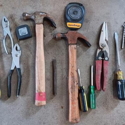 A FEW DRILL BITS AND HAND TOOLS