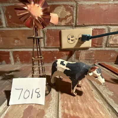 Christmas village windmill & cow