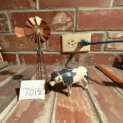 Christmas village windmill & cow