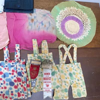 Lot of Vintage handkerchiefs, scarves, & doll clothes.