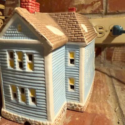 Christmas village blue house