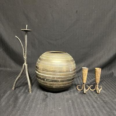 Iron Candleholders & Metal Vase (B2-MG)