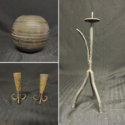 Iron Candleholders & Metal Vase (B2-MG)