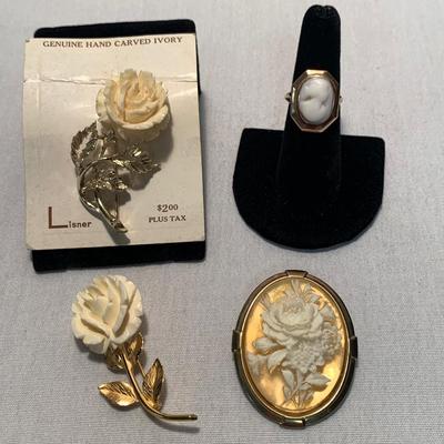 10K Cameo Ring with Rose Pins & Scarf Clip (ST-HS)