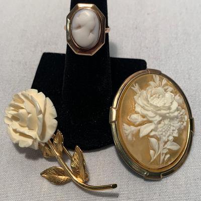 10K Cameo Ring with Rose Pins & Scarf Clip (ST-HS)