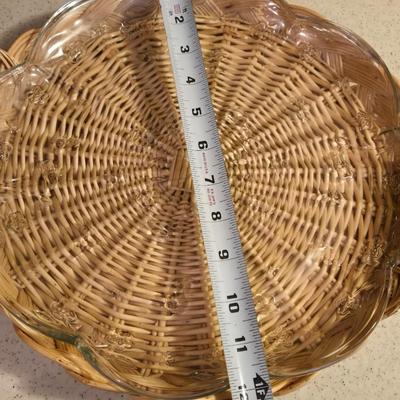 Large Wicker Platter Holder with Pressed Glass Flower Platter
