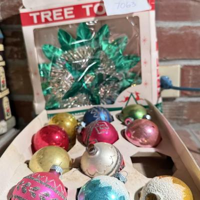 Glass bulbs and tree topper