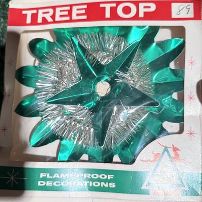 Glass bulbs and tree topper