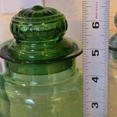 Vintage Green Glass Cannisters and a Lid