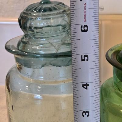 Vintage Green Glass Cannisters and a Lid