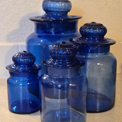 Vintage Blue Glass Cannister Set