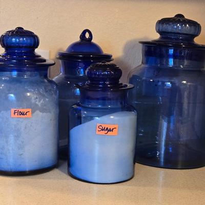 Vintage Blue Glass Cannister Set #2
