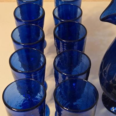 Vintage Blue Glass Goblets and Pitcher