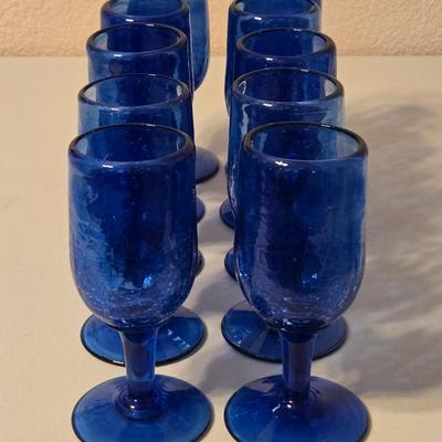 (8) Vintage Blue Glass Goblets