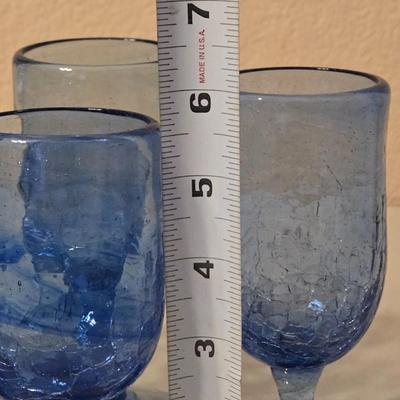 Vintage Lighter Blue Crackle Glass Goblets