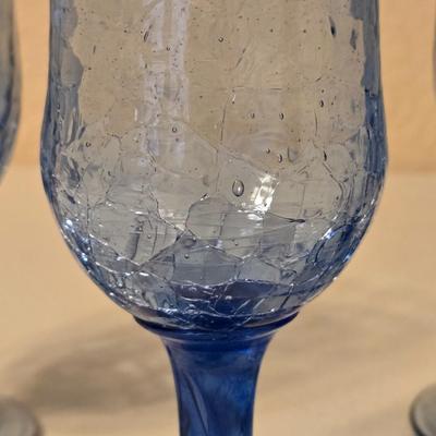 Vintage Lighter Blue Crackle Glass Goblets