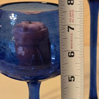 (3) Stem Ware Blue Glass Candle Holders