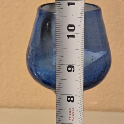 (3) Stem Ware Blue Glass Candle Holders