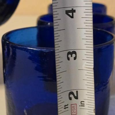 Vintage Blue Glass Tumblers, Juice Glasses and Pitcher