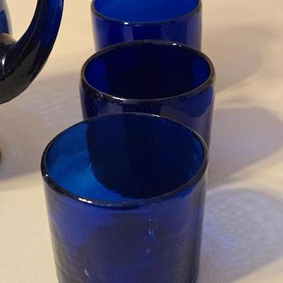 Vintage Blue Glass Tumblers, Juice Glasses and Pitcher