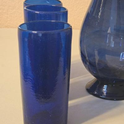 Vintage Blue Glass Tumblers, Juice Glasses and Pitcher