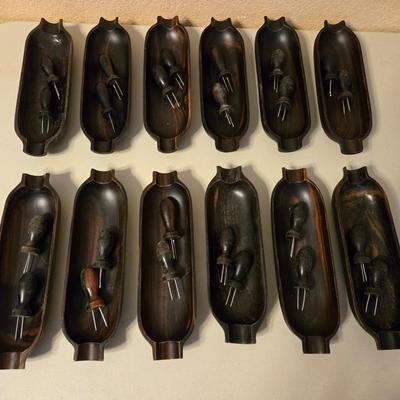 Vintage Mid Century Wood Corn on the Cob Dishes and Holders