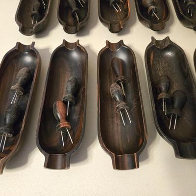 Vintage Mid Century Wood Corn on the Cob Dishes and Holders