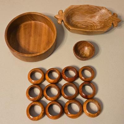 Wood Bowls and Napkin Rings Lot