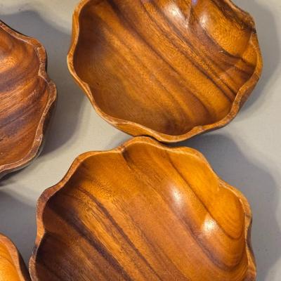 Vintage Wood Salad Bowls and Serving Bowl & Utensils