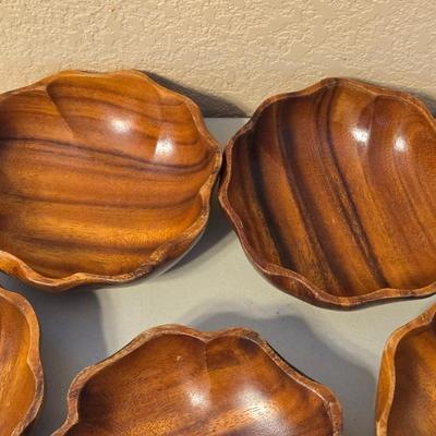 Vintage Wood Salad Bowls and Serving Bowl & Utensils