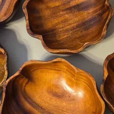 Vintage Wood Salad Bowls and Serving Bowl & Utensils