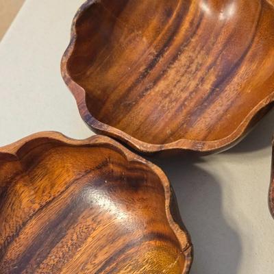 Vintage Wood Salad Bowls and Serving Bowl & Utensils