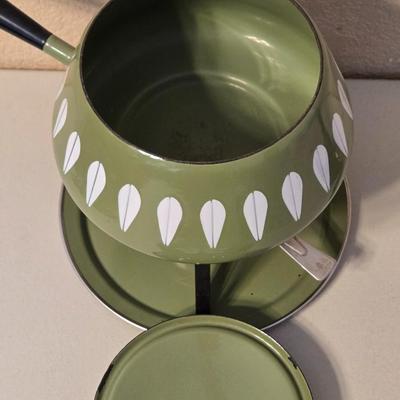 Vintage Mid Century Enamel Fondue Pot and Platter