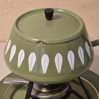Vintage Mid Century Enamel Fondue Pot and Platter