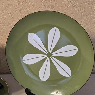 Vintage Mid Century Enamel Fondue Pot and Platter